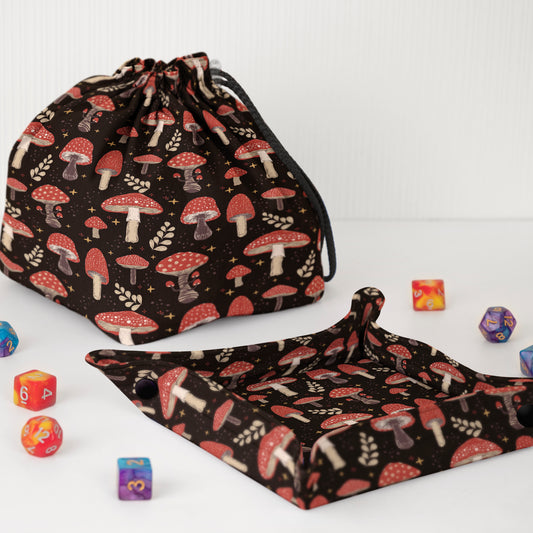 Mushroom dice tray and bag, Dnd nerdy gifts for him