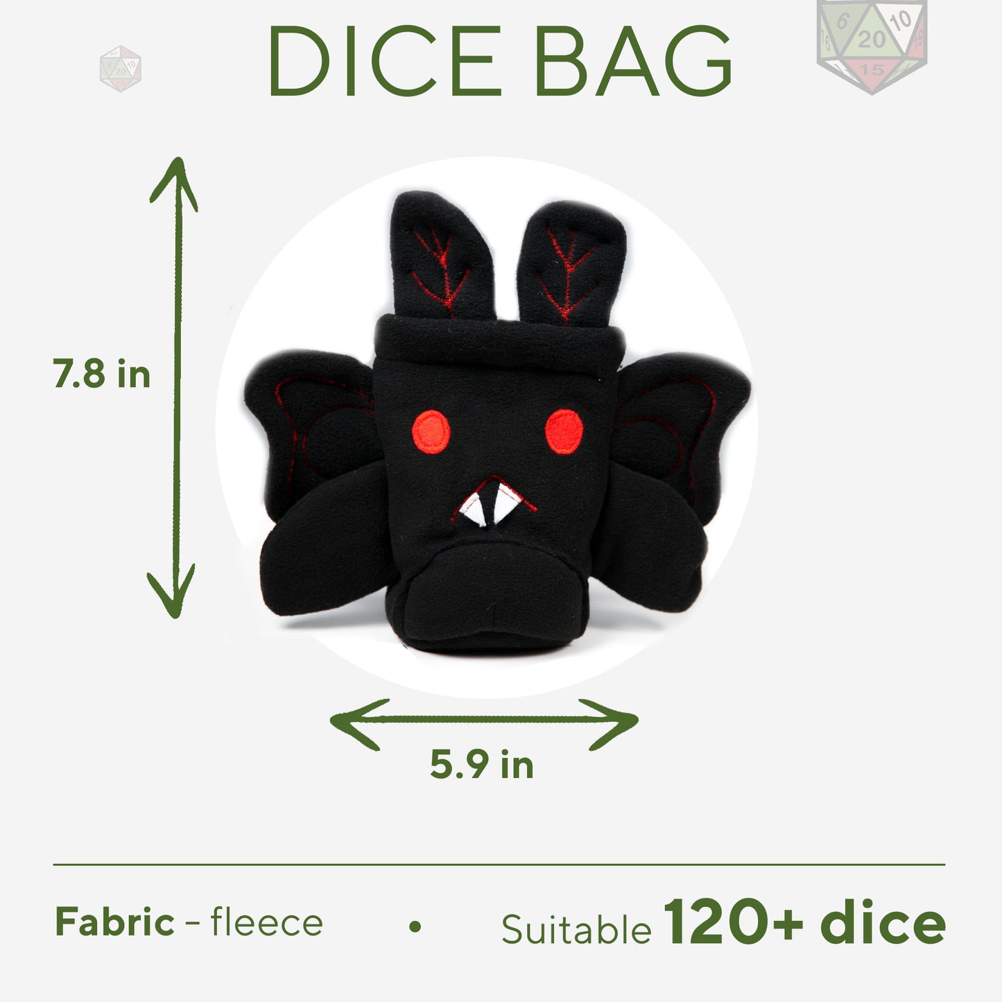Mothman dice bag | Gifts for a dungeons and dragons player | Game Fancy