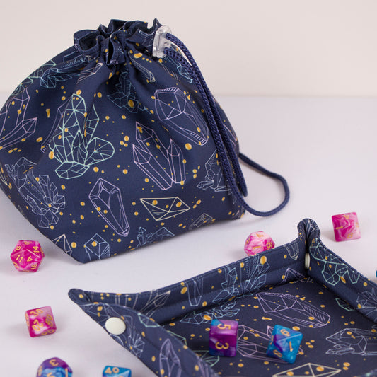 Occult dice tray and bag, Dnd nerdy gifts, Crystal game bag