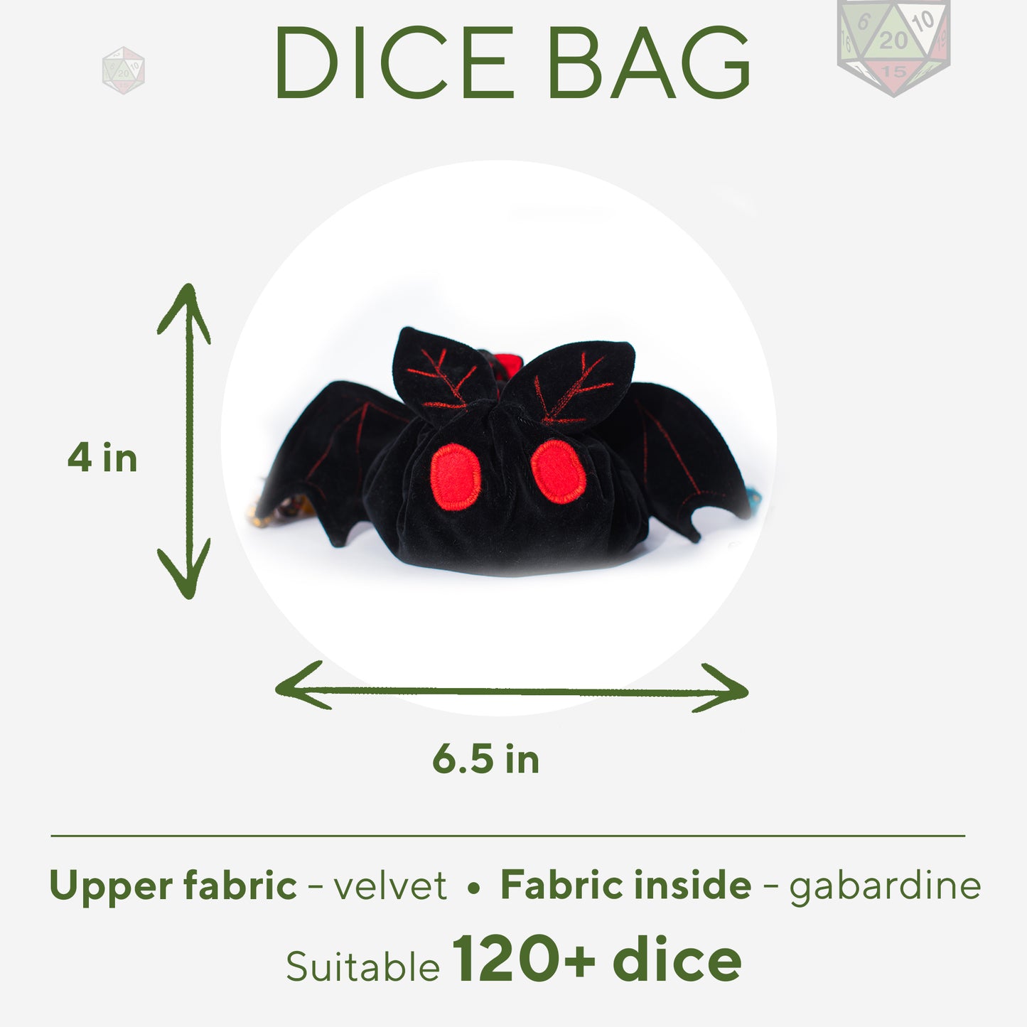 Handmade dice bag mothman | Dungeons and Dragons gifts | Game Fancy