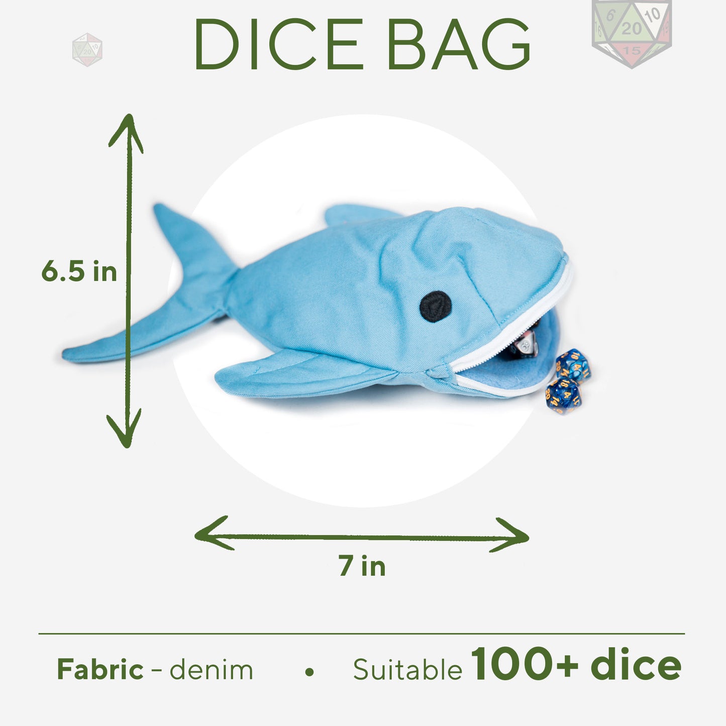 D and D Dice Holder, Blue whale dice bag, Nerdy gifts