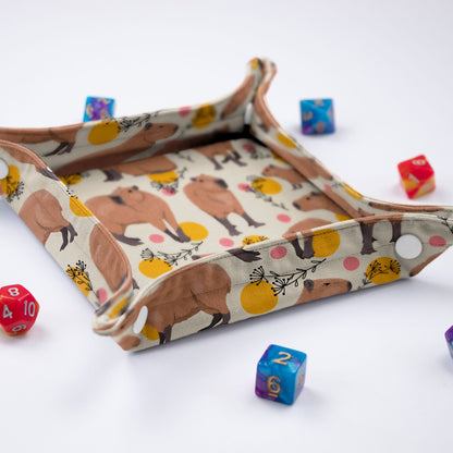 Capybara dice bag and tray, Dnd dice rolling tray for D&D