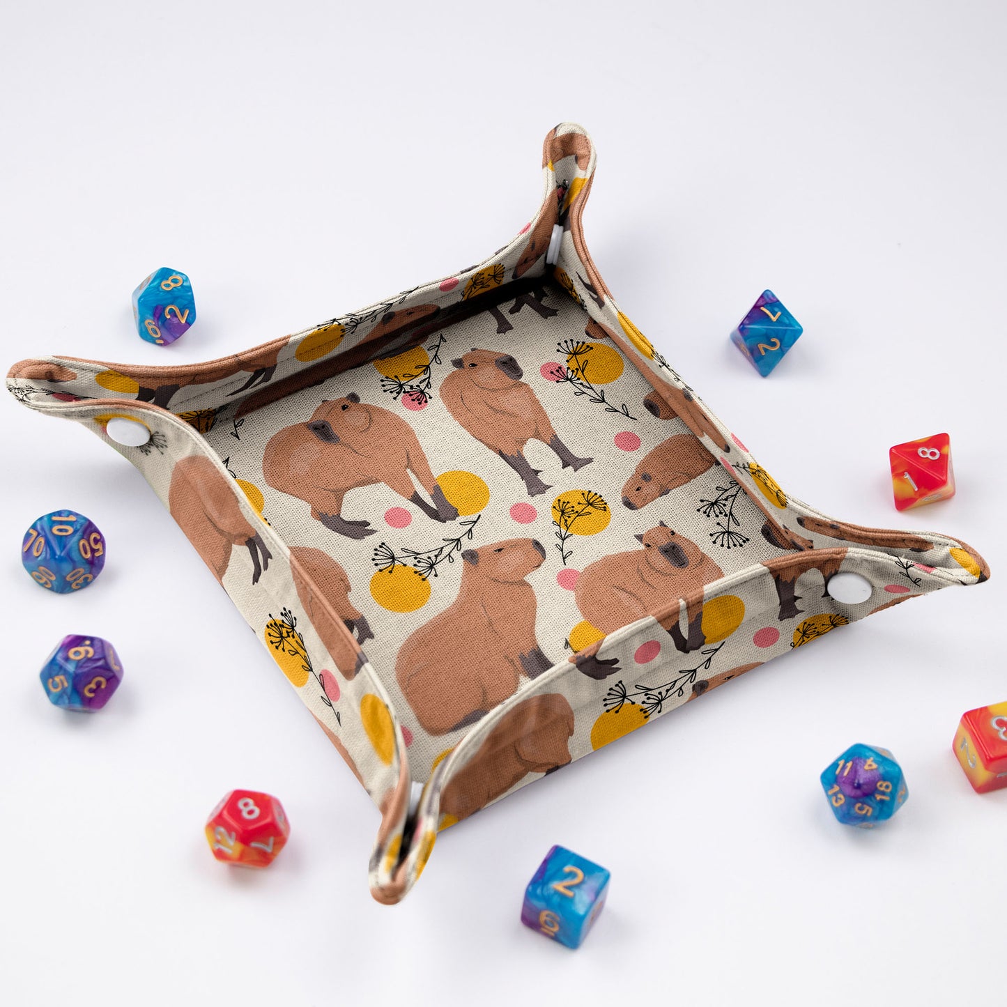 Capybara dice bag and tray, Dnd dice rolling tray for D&D