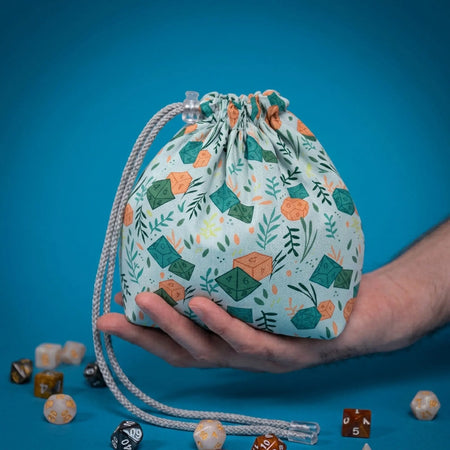 D20 Dice Bag — 300+ Dice Capacity, 6 Pockets, Floral Mint