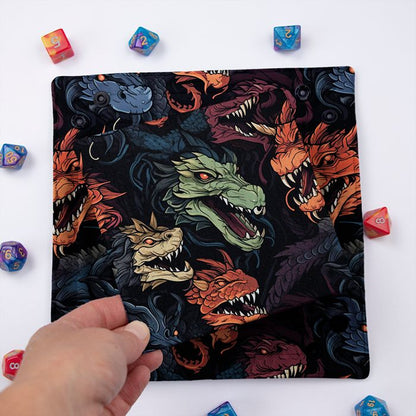 Chromatic Dragon dice tray folded flat with the removable hard insert lifted by hand