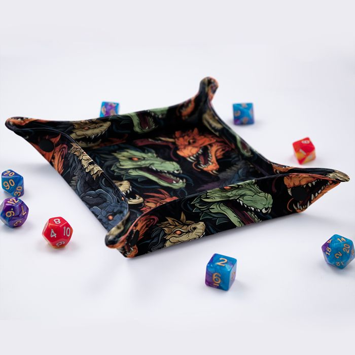 Side view of the GameFancy chromatic dragon foldable dice tray with 1.2 inch sides