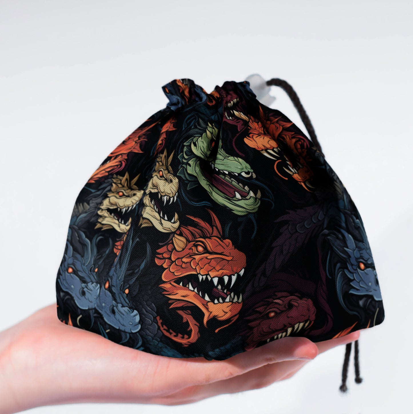 Chromatic Dragon Dice Bag with Pockets — Colorful Dragon Heads Organizer