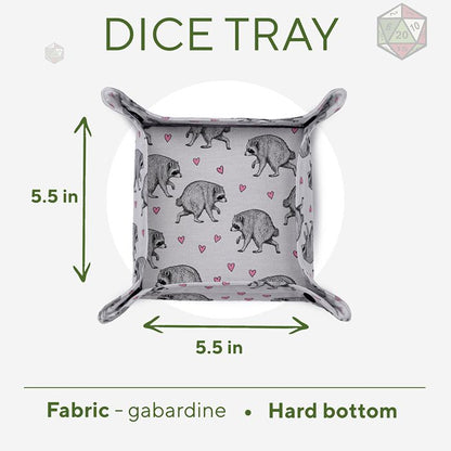 Jimothy dice tray size chart: 5.5 × 5.5 inch rolling area, gabardine fabric, hard bottom