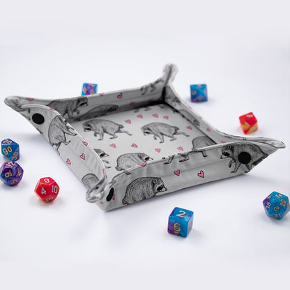 Side view of the Jimothy raccoon dice tray showing the 1.2 inch sides