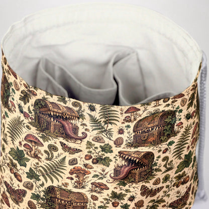 Cottagecore mimic dice bag — fits 6 dice sets in pockets plus loose dice in the middle
