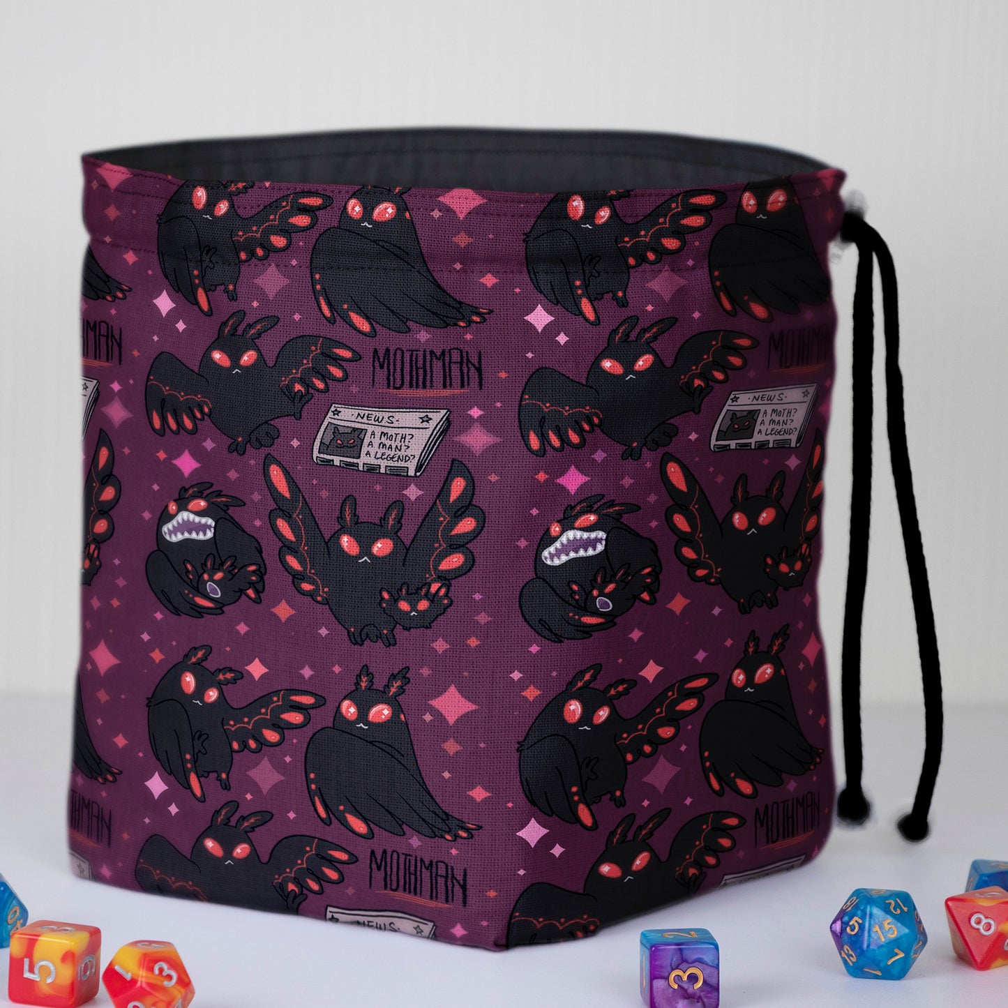 Mothman dice bag and tray, Dice tray and bag for D&D