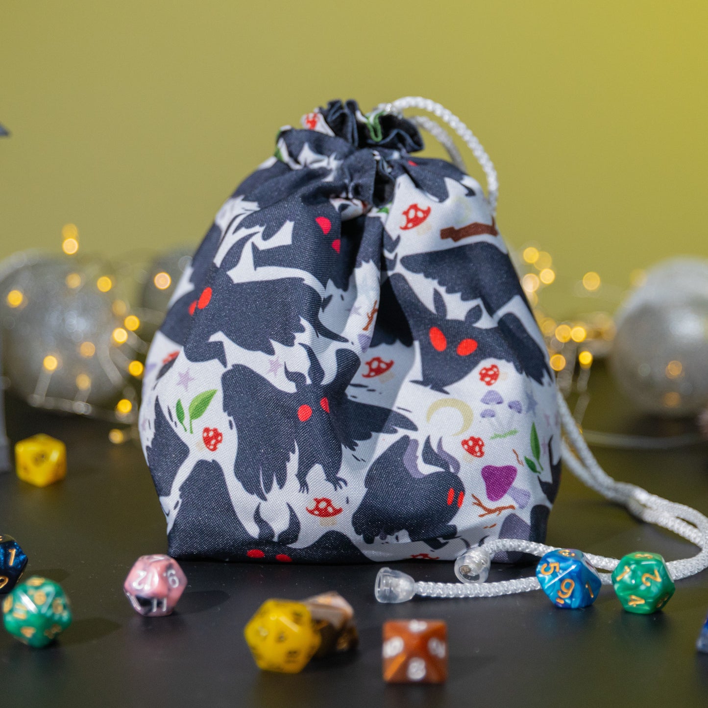 Mothman dice bag, D&D nerdy gifts, Large dice bag pockets