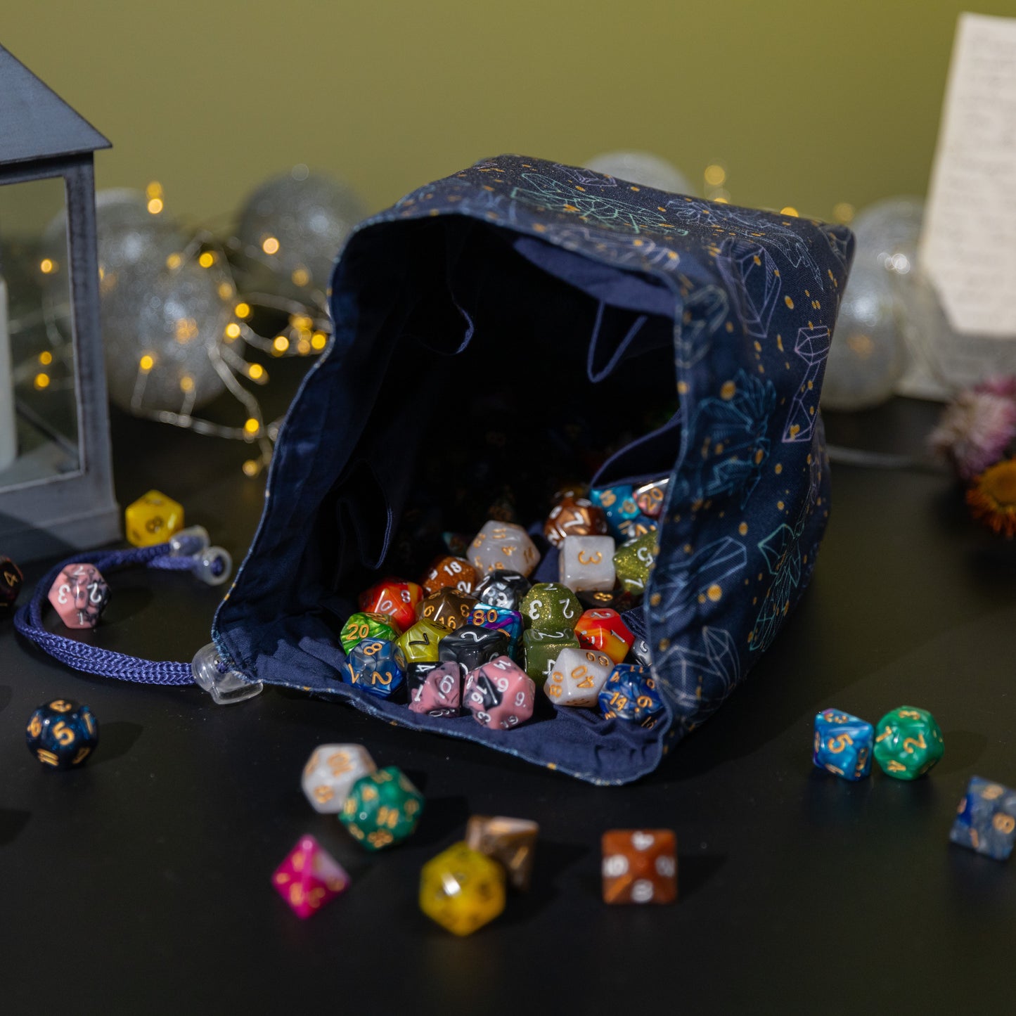 Occult dice bag pockets, Crystal dice bag for DnD