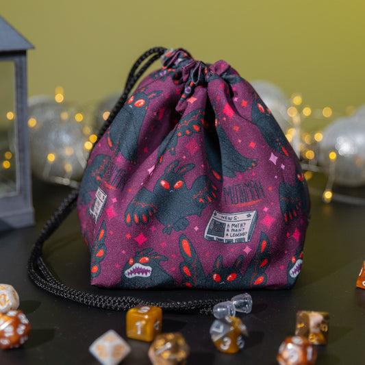 Mothman dice bag, Big dice bag pockets, D&D gifts