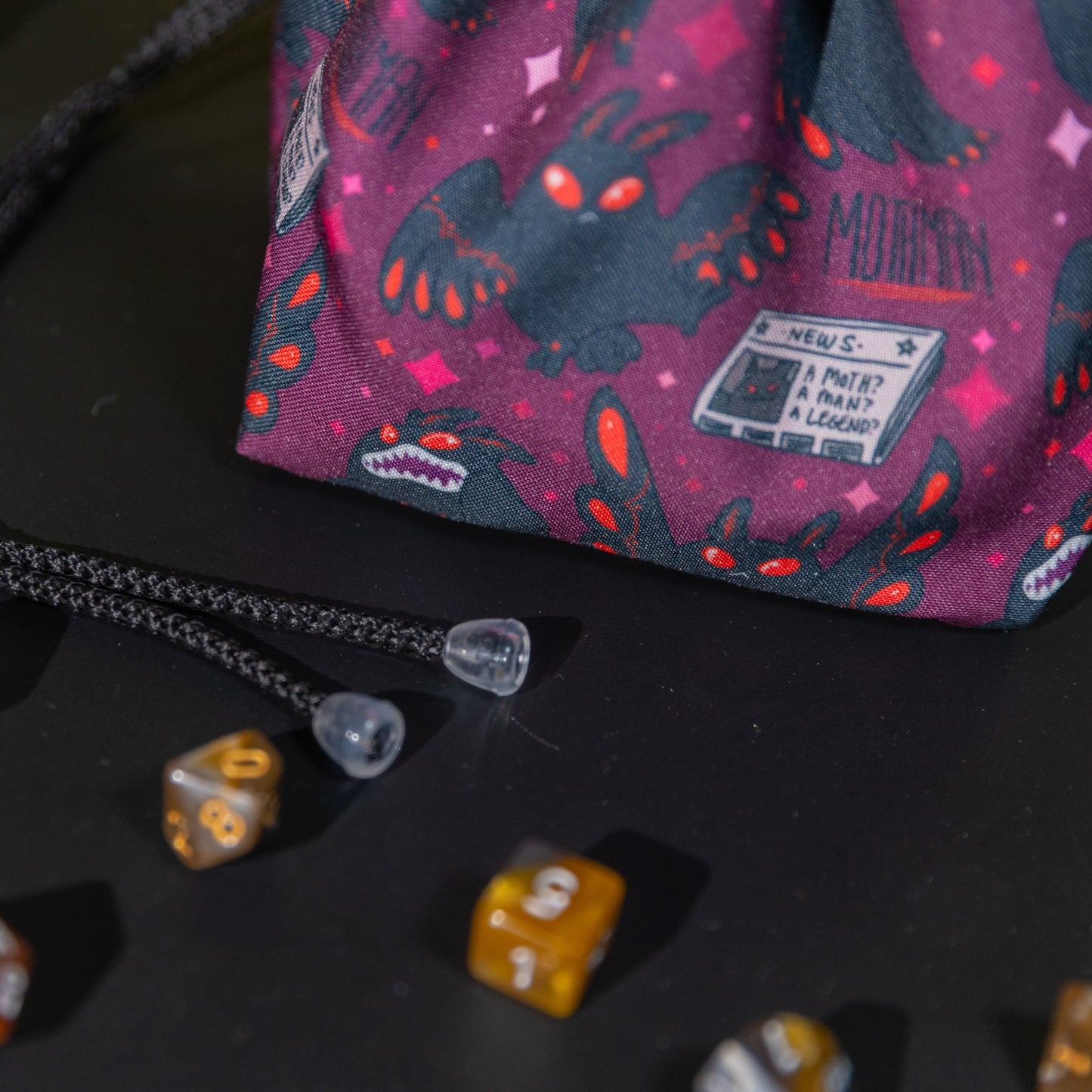 Mothman dice bag, Big dice bag pockets, D&D gifts