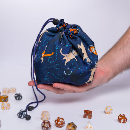 Galaxy cat dice bag big, DnD game bag for dice, Nerdy gifts