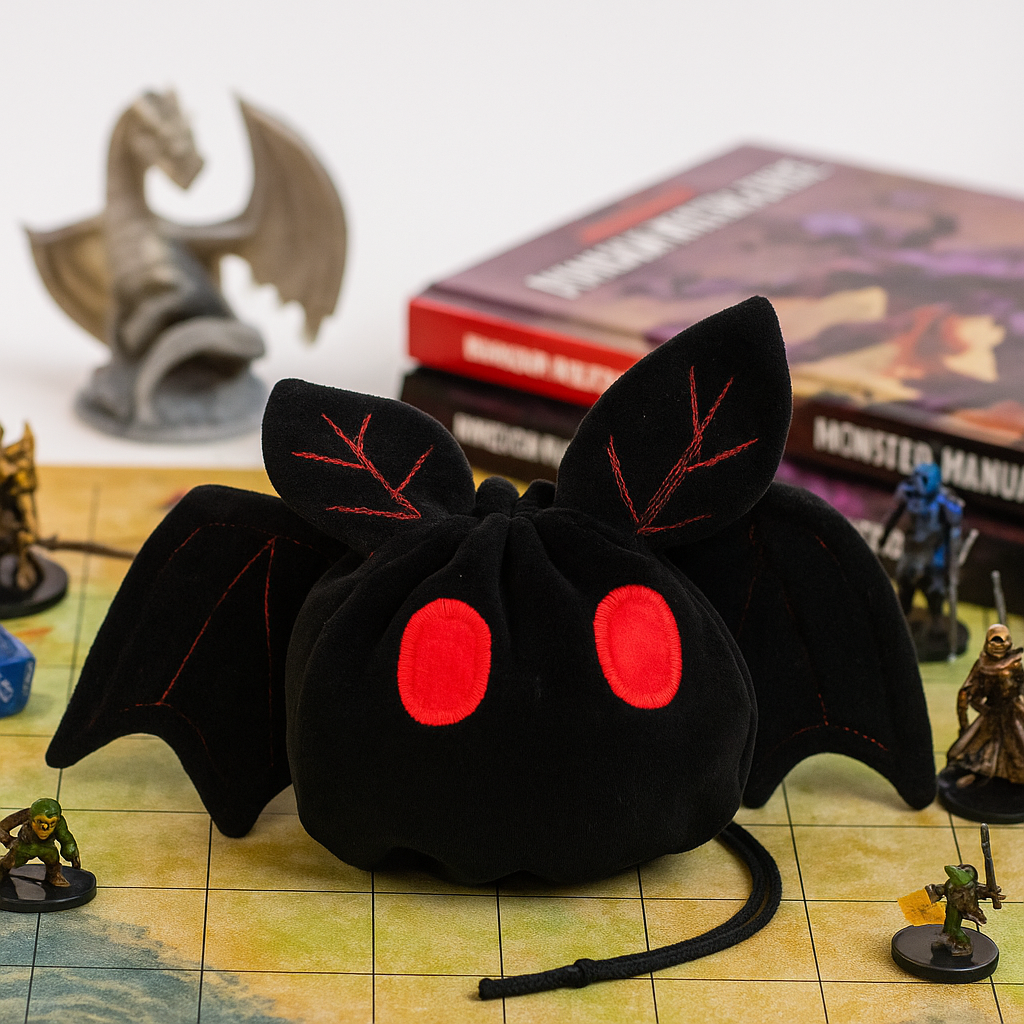 Handmade dice bag mothman | Dungeons and Dragons gifts | Game Fancy, Personalized mothman dice bags gift ideas for gamers