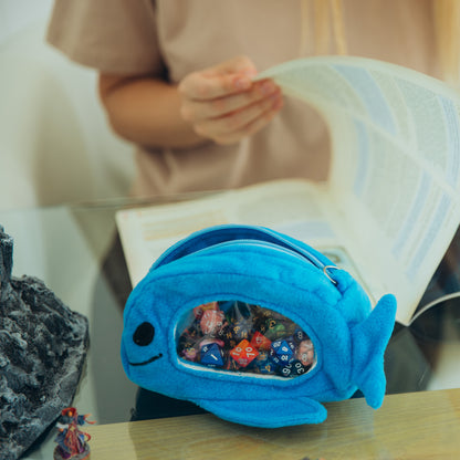 Unique handmade blue whale dice bag, DnD gift for her & kids