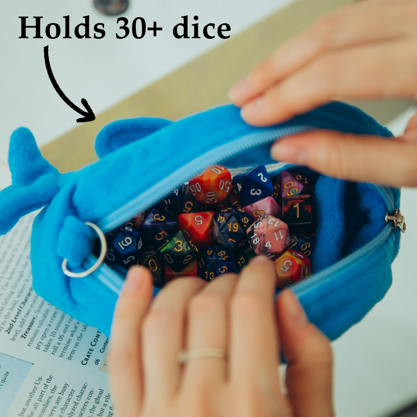 Unique handmade blue whale dice bag, DnD gift for her & kids