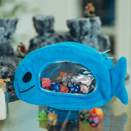 Unique handmade blue whale dice bag, DnD gift for her & kids