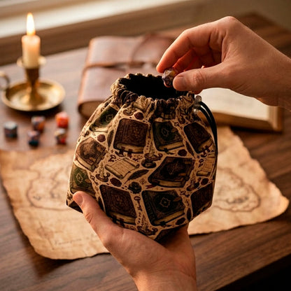 What is a good gift for a dungeon master — ancient spellbook dice bag with pockets, holds 300+ dice.