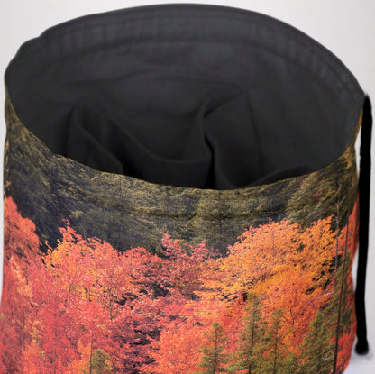 Handmade forest dice bag — a fall woodland scene, a 6-pocket cottagecore organizer.