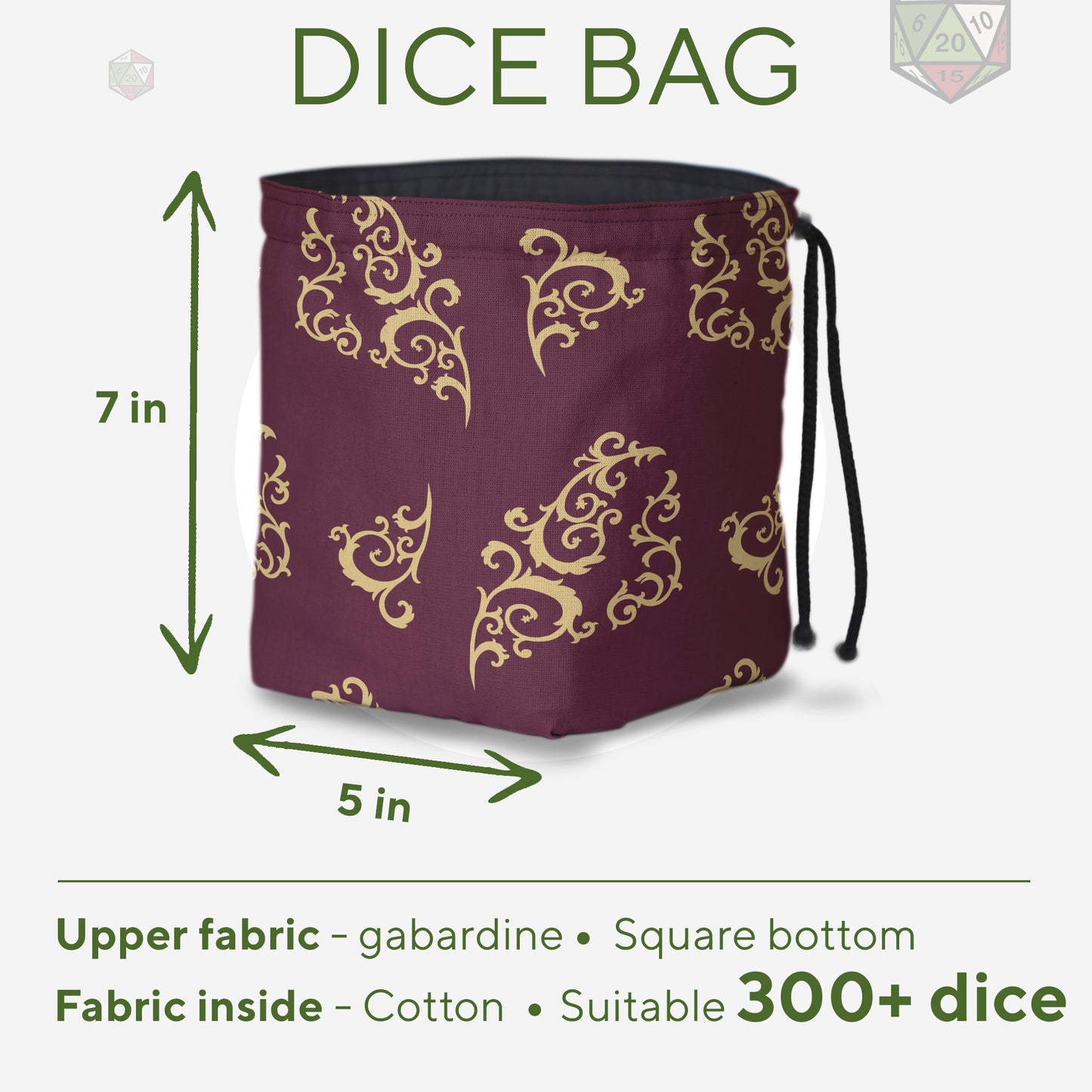 DnD Dice Bag, Dungeons & Dragons Gifts, D & D Gifts, D&D Presents