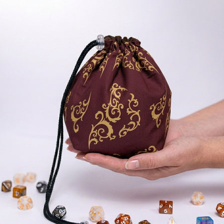 Large Dice Bag — 300+ Dice Capacity, 6 Pockets, Ornate Gold