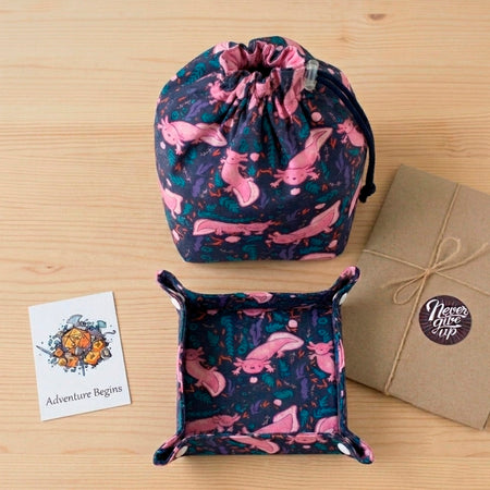 Axolotl Dice Bag & Tray Set — Kawaii DnD Gift Set