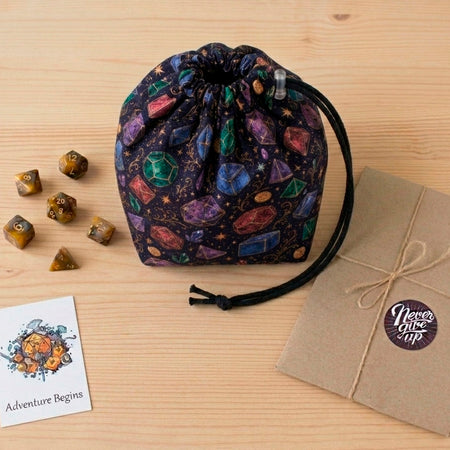 Best gift for a DnD player — celestial crystal dice bag with pockets for a Dungeon Master, holds 300+ dice.