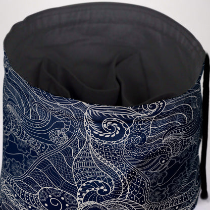 Dragon skin dice bag standing open — large handmade DnD dice organizer.