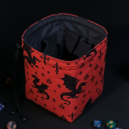 Red Dragon Dice Bag with Pockets — Gothic Fire Fantasy Organizer