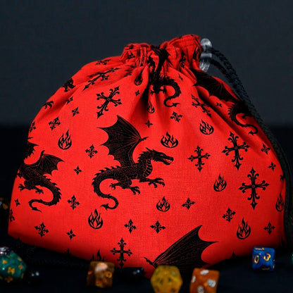 Red Dragon Dice Bag with Pockets — Gothic Fire Fantasy Organizer