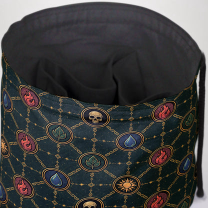 Mana Chains commander dice and token bag — another view of the handmade drawstring pouch