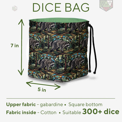 Stained Glass Forest Jimothy dice bag — another view of the handmade drawstring pouch