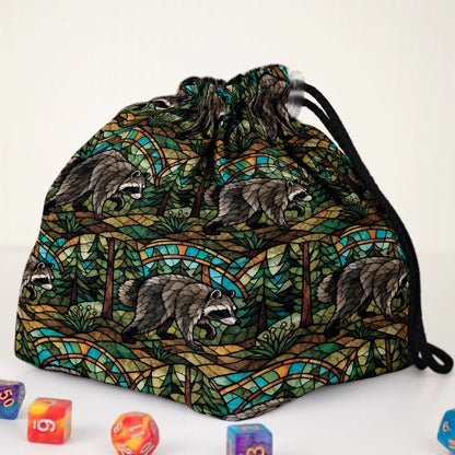 Stained Glass Forest Jimothy dice bag — another view of the handmade drawstring pouch