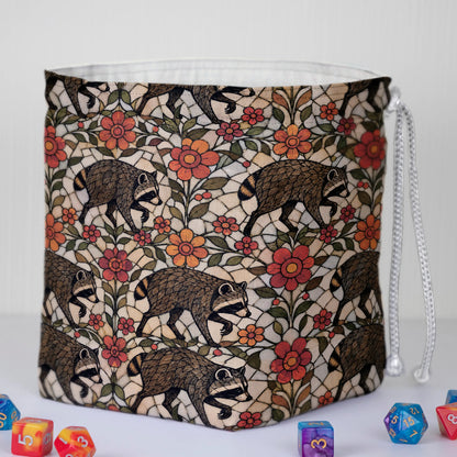 Stained Glass Garden Jimothy dice bag — another view of the handmade drawstring pouch