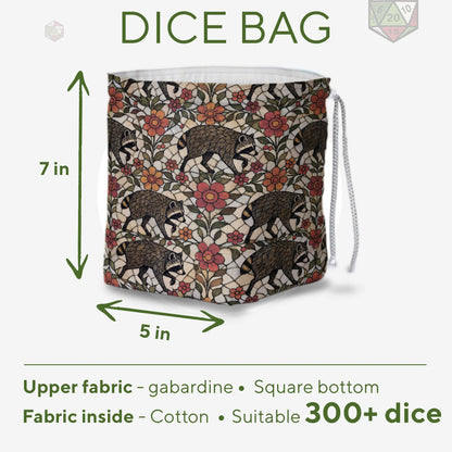 Stained Glass Garden Jimothy dice bag — another view of the handmade drawstring pouch