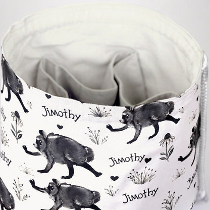 Ink Sketch Signature Jimothy dice bag — another view of the handmade drawstring pouch