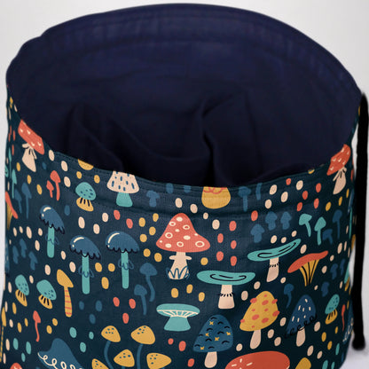 Whimsical Mushroom dice bag with drawstring closure — cottagecore DnD pouch.