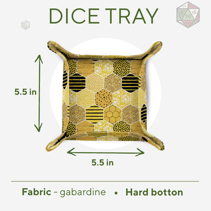 Bee dice tray  — soft fabric interior for quiet rolls, honeycomb print.