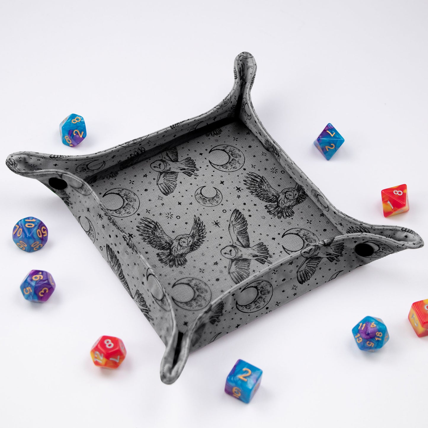 Dnd nerdy gifts for men, Dnd dice bag and tray Owl