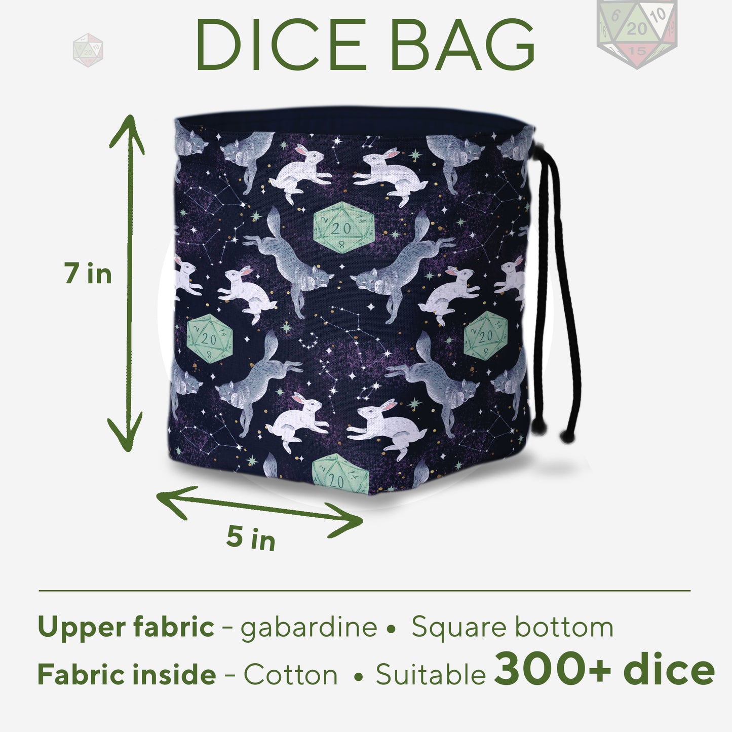Dice bag wolf and rabbit, Dungeons and Dragons christmas gifts