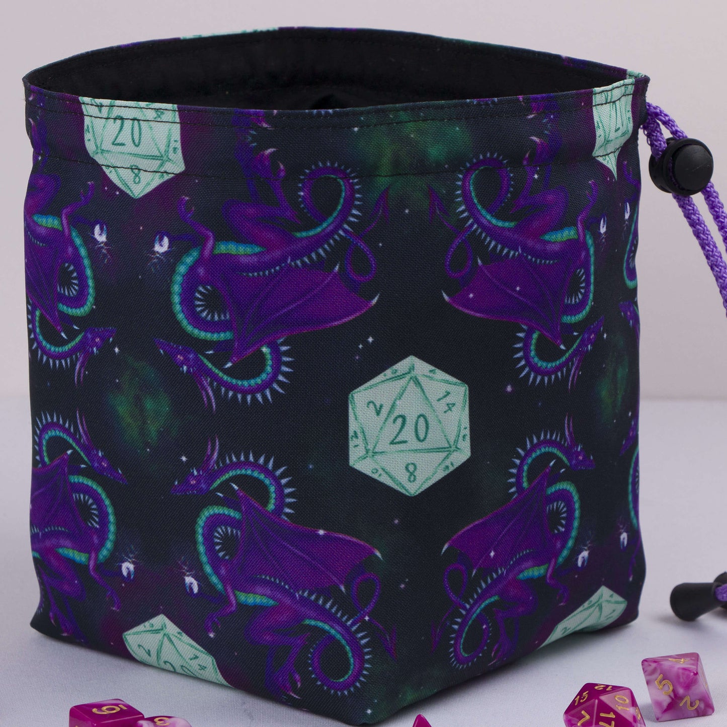 Celestial dragon dice bag with 6 pockets — sorts dice sets for a Dungeon Master.