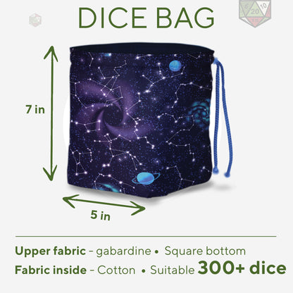 Galaxy dice bag pockets, Large dice bag for DnD