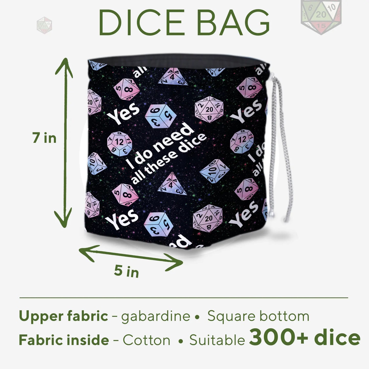All these dice bag with drawstring closure — funny DnD birthday gift pouch.