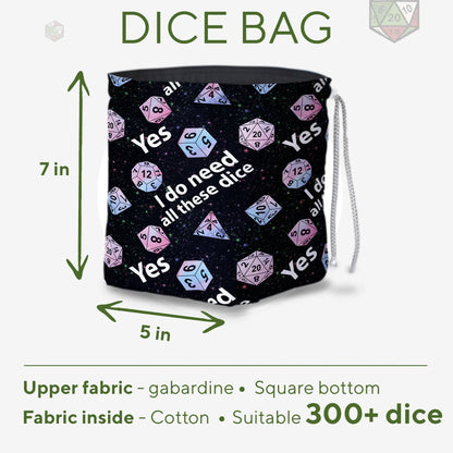 All these dice bag with drawstring closure — funny DnD birthday gift pouch.