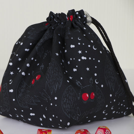 Mothman dice bag, DnD gifts, Large dice bag pockets