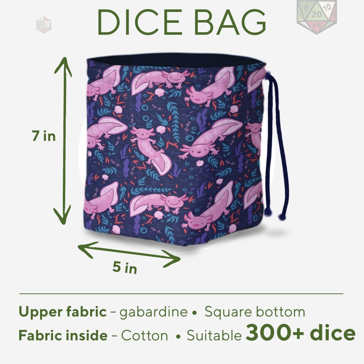 Axolotl dice bag and tray set - Game Fancy