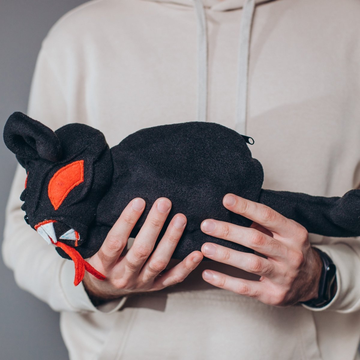 Demonic black cat plush dice bag — creature themed dice bag handmade, with zipper closure.